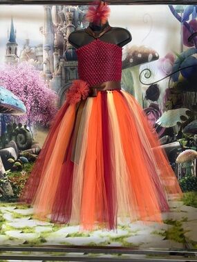 Handmade Burgundy and Orange Tulle Princess Tutu Dress